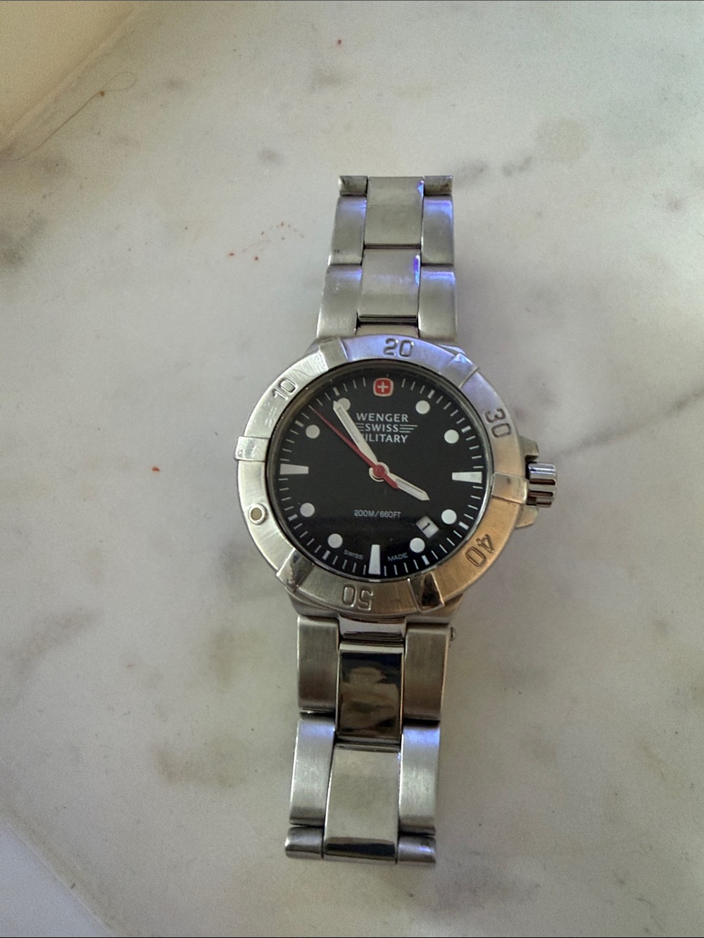 Wenger Stainless Steel Women's Watch with Black Dial and Red Accent